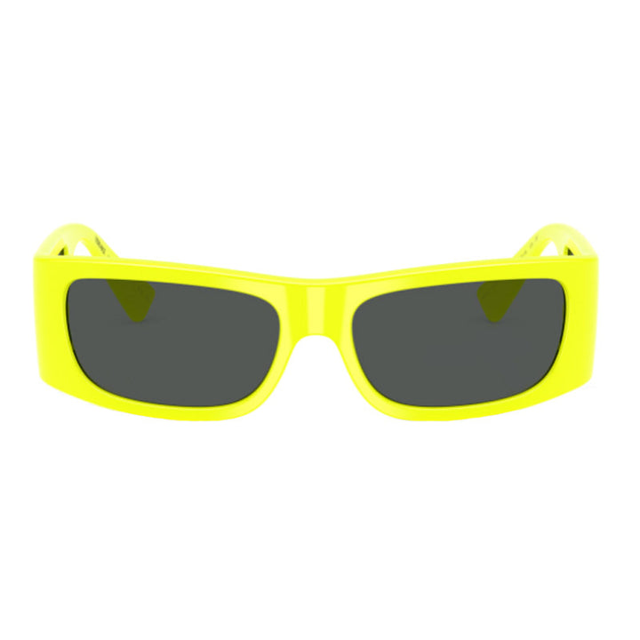 Versace Rectangle Full Rim, with a Yellow Fluo frame and Dark Grey lens.