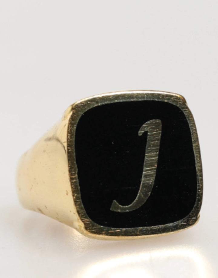 Dolce &amp; Gabbana Gold-Tone Real Brass Black Enamel "J" Adjustable Rings by Dolce &amp; Gabbana outlet now on sale