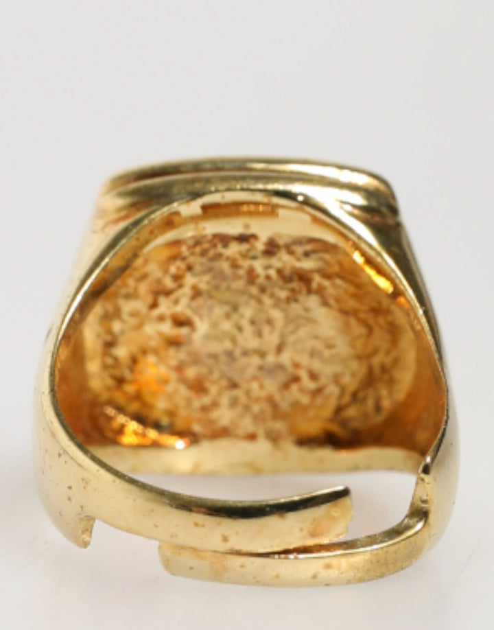 Dolce &amp; Gabbana Gold-Tone Real Brass Black Enamel "J" Adjustable Rings by Dolce &amp; Gabbana outlet now on sale