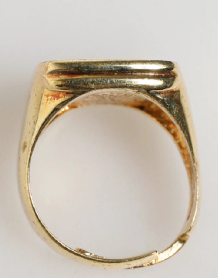 Dolce &amp; Gabbana Gold-Tone Real Brass Black Enamel "J" Adjustable Rings by Dolce &amp; Gabbana outlet now on sale