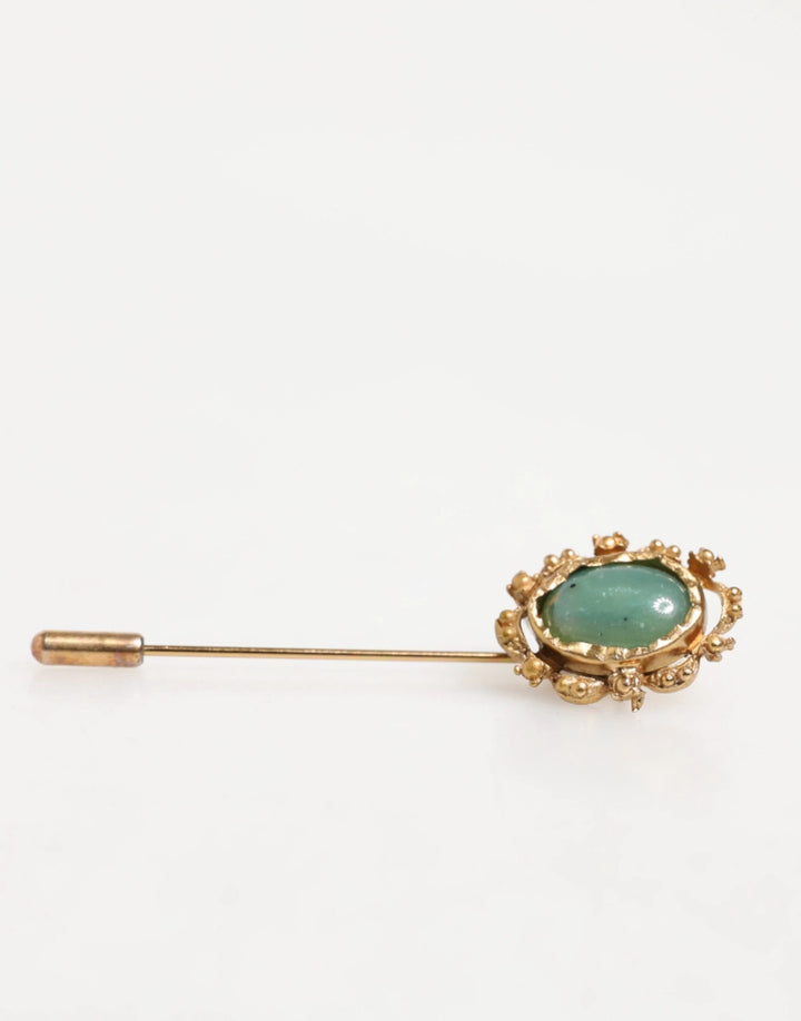 Dolce &amp; Gabbana Gold Tone Green Stone Antique Men Accessory Brooch Pin by Dolce &amp; Gabbana outlet now on sale