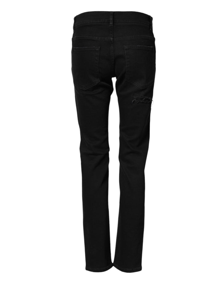 Dolce & Gabbana Black Tattered Cotton Men Skinny Denim Jeans by Dolce & Gabbana outlet now on sale
