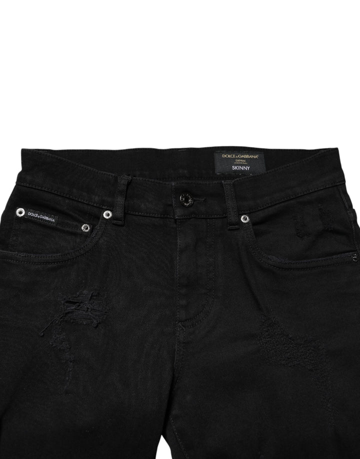 Dolce & Gabbana Black Tattered Cotton Men Skinny Denim Jeans by Dolce & Gabbana outlet now on sale