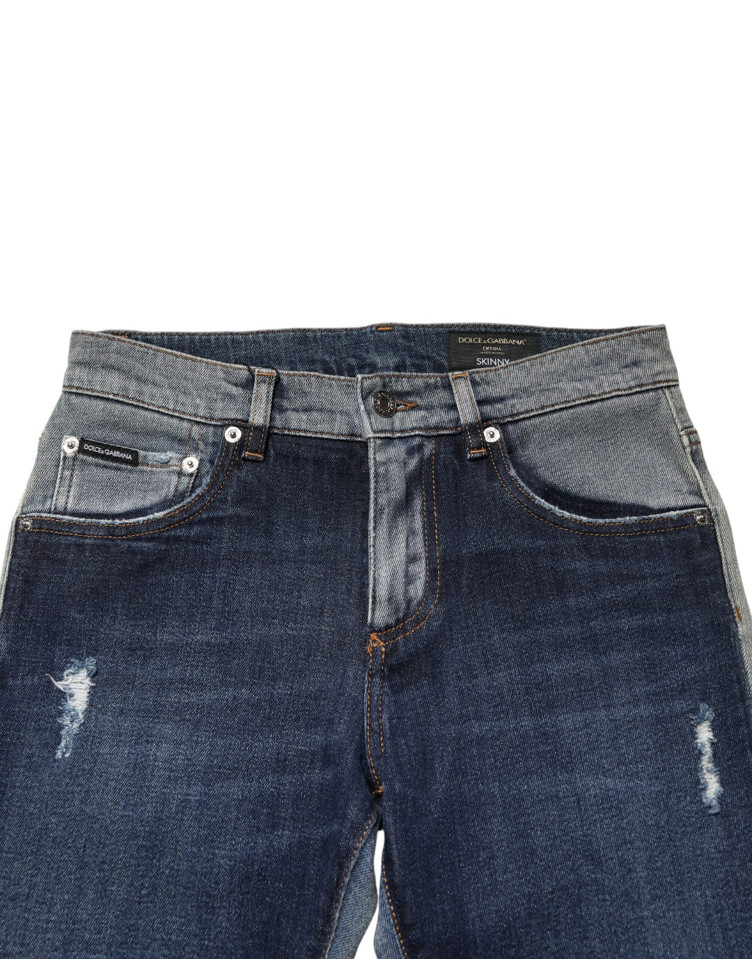 Dolce & Gabbana Blue Two Tone Cotton Men Skinny Denim Jeans by Dolce & Gabbana outlet now on sale