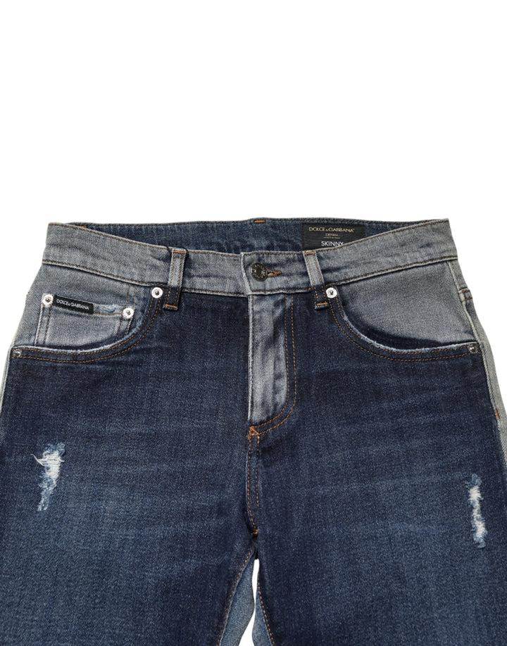 Dolce & Gabbana Blue Two Tone Cotton Men Skinny Denim Jeans by Dolce & Gabbana outlet now on sale