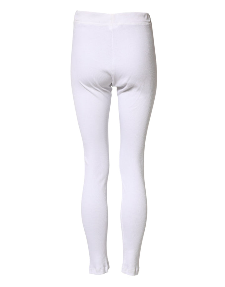 Dolce & Gabbana White Cotton Mid Waist Tights Leggings Pants by Dolce & Gabbana outlet now on sale