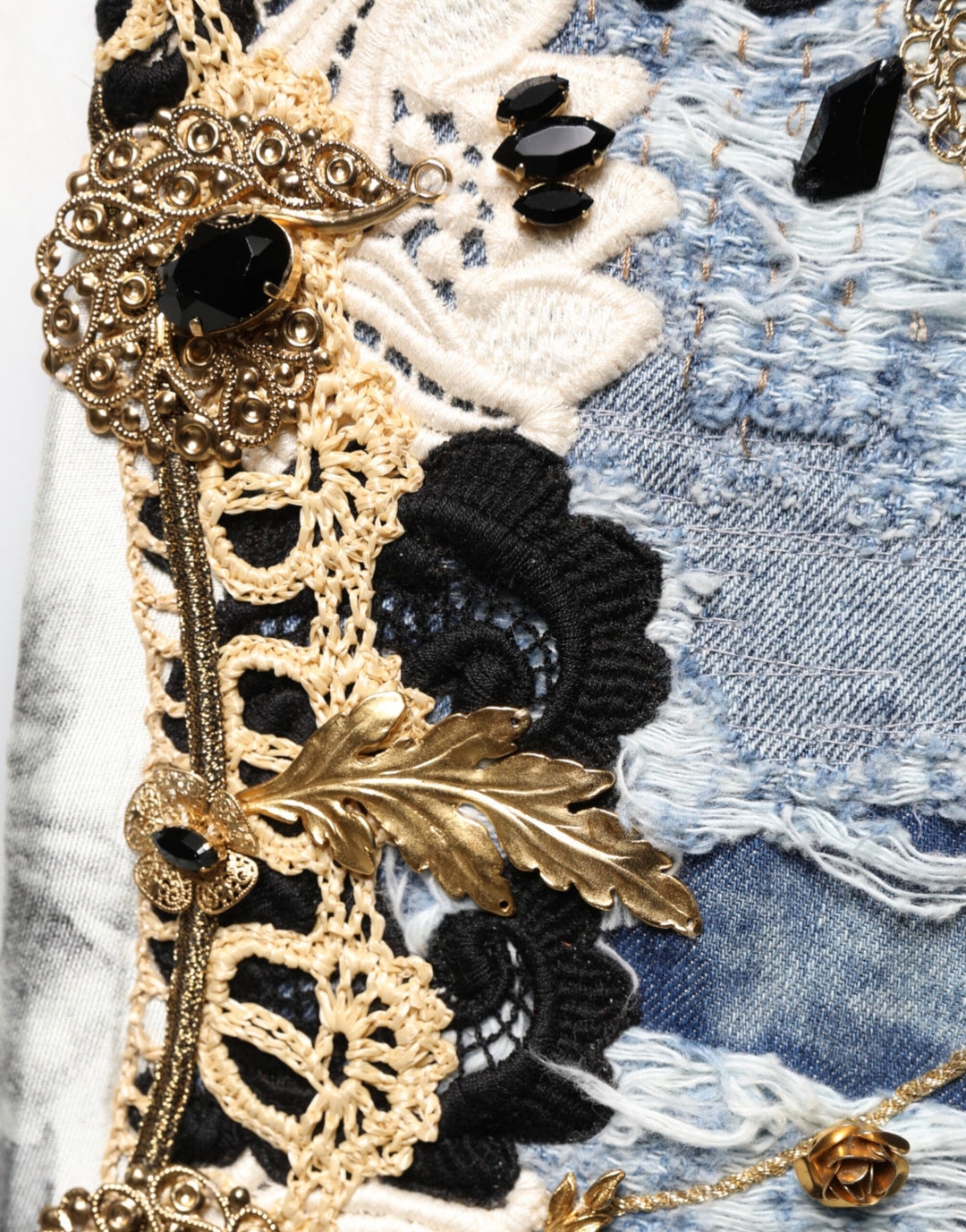 Dolce & Gabbana Blue Ripped Embellished Cotton Denim Jeans by Dolce & Gabbana outlet now on sale