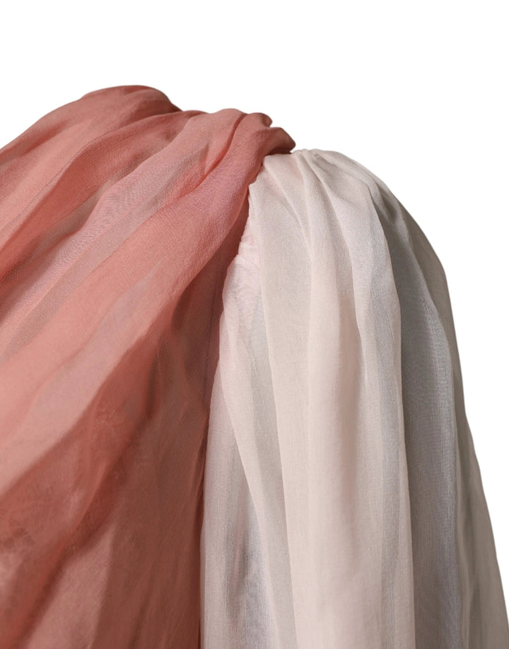 Dolce &amp; Gabbana Pink Silk Tulle Long Sleeve V-neck Dress by Dolce &amp; Gabbana outlet now on sale