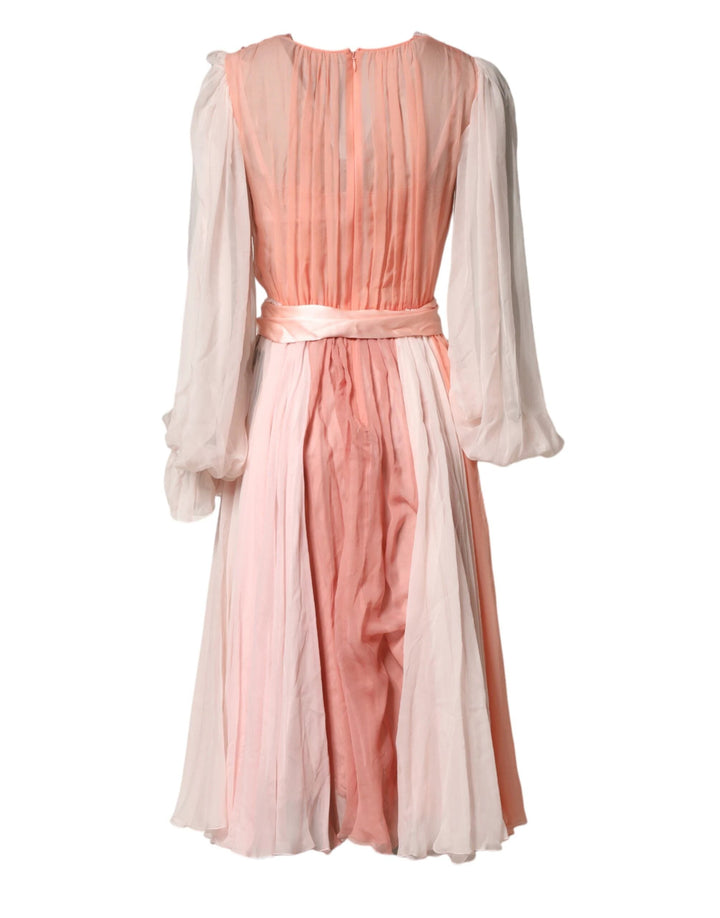 Dolce &amp; Gabbana Pink Silk Tulle Long Sleeve V-neck Dress by Dolce &amp; Gabbana outlet now on sale