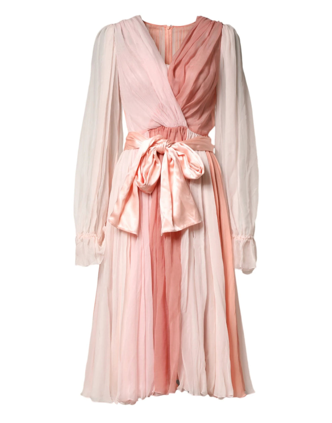 Dolce &amp; Gabbana Pink Silk Tulle Long Sleeve V-neck Dress by Dolce &amp; Gabbana outlet now on sale