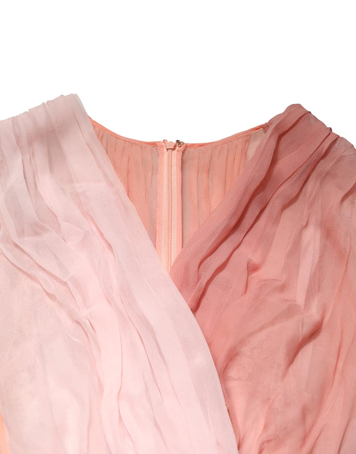 Dolce &amp; Gabbana Pink Silk Tulle Long Sleeve V-neck Dress by Dolce &amp; Gabbana outlet now on sale