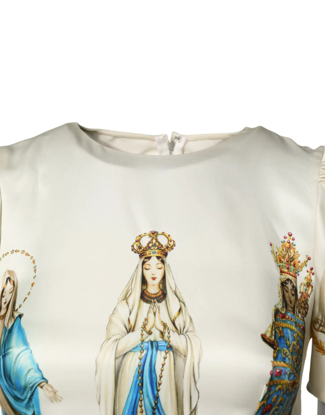 Dolce &amp; Gabbana Beige Madonne Print Silk Short Sleeve Dress