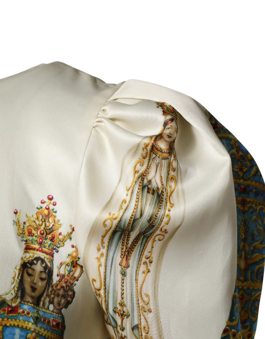 Dolce &amp; Gabbana Beige Madonne Print Silk Short Sleeve Dress