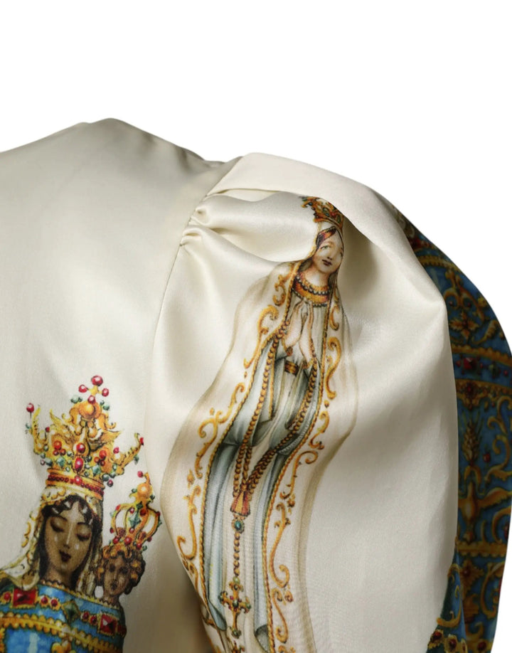 Dolce &amp; Gabbana Beige Madonne Print Silk Short Sleeve Dress