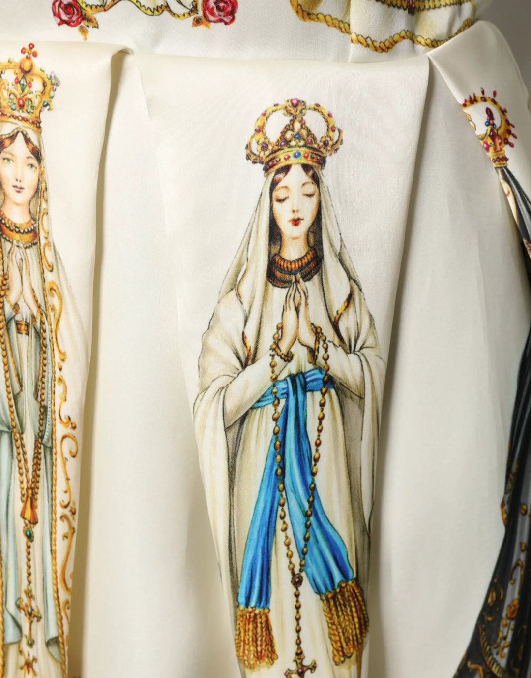 Dolce &amp; Gabbana Beige Madonne Print Silk Short Sleeve Dress
