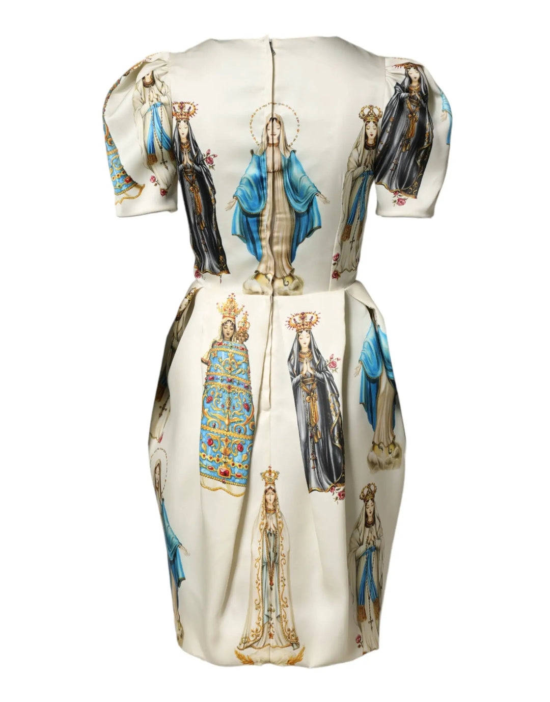 Dolce &amp; Gabbana Beige Madonne Print Silk Short Sleeve Dress