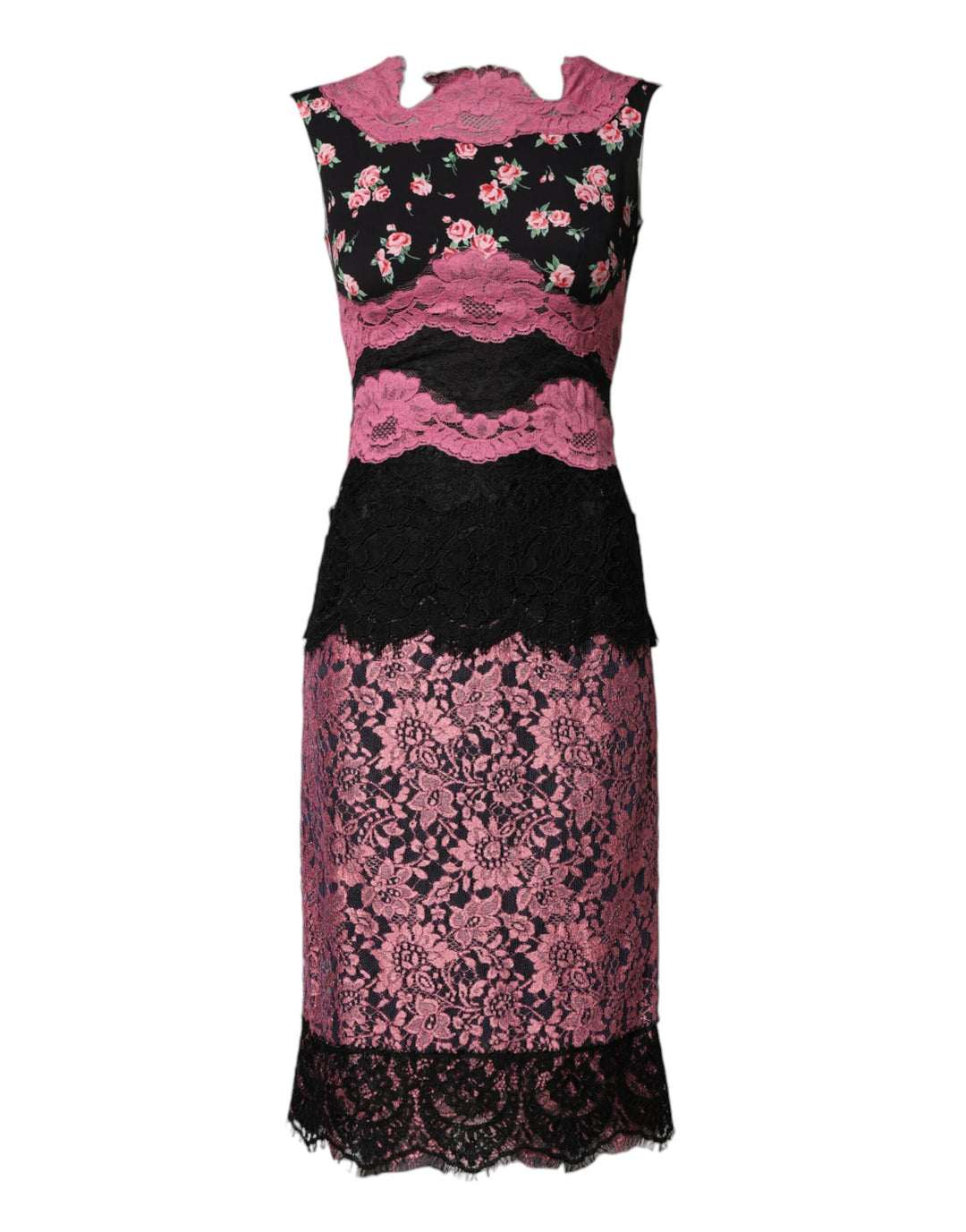 Dolce &amp; Gabbana Sample Sale Dolce &amp; Gabbana Black Pink Floral Lace Silk Sheath Dress - | Designer outlet