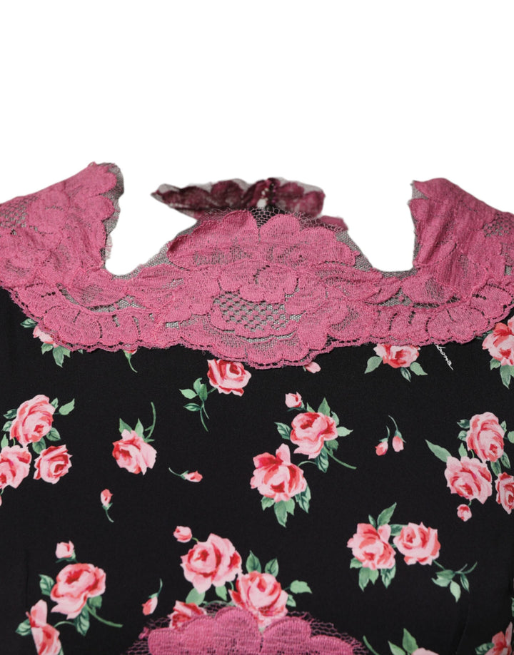 Dolce &amp; Gabbana Sample Sale Dolce &amp; Gabbana Black Pink Floral Lace Silk Sheath Dress - | Designer outlet