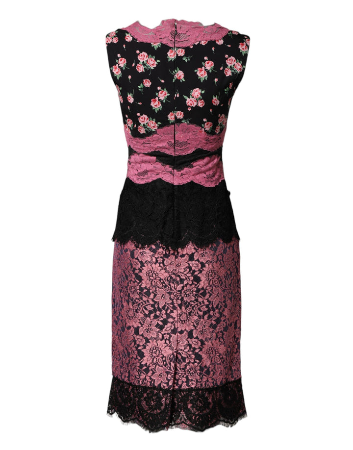 Dolce &amp; Gabbana Sample Sale Dolce &amp; Gabbana Black Pink Floral Lace Silk Sheath Dress - | Designer outlet