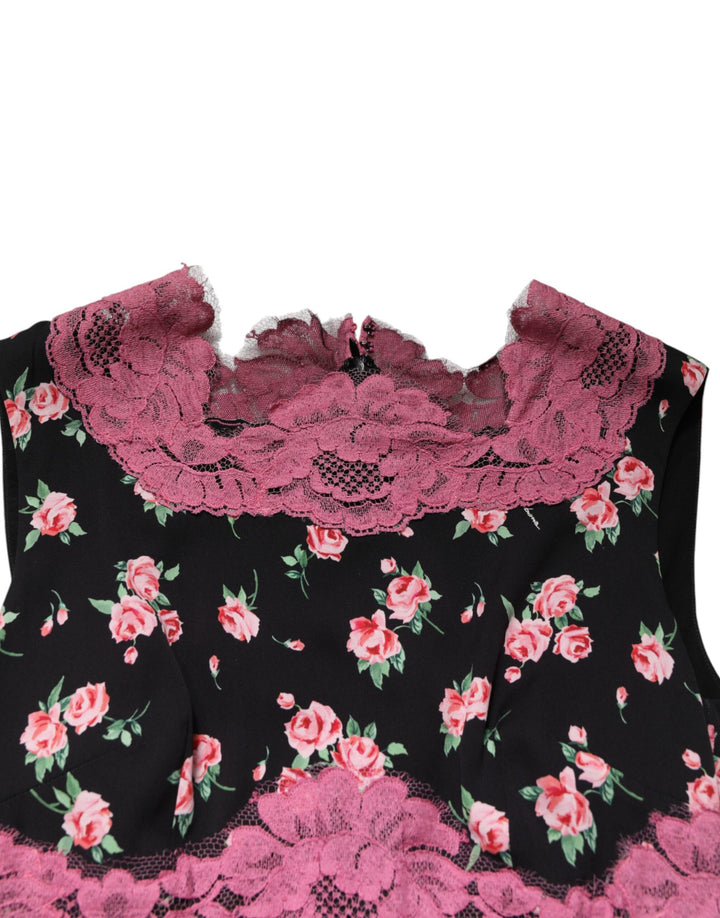 Dolce &amp; Gabbana Sample Sale Dolce &amp; Gabbana Black Pink Floral Lace Silk Sheath Dress - | Designer outlet