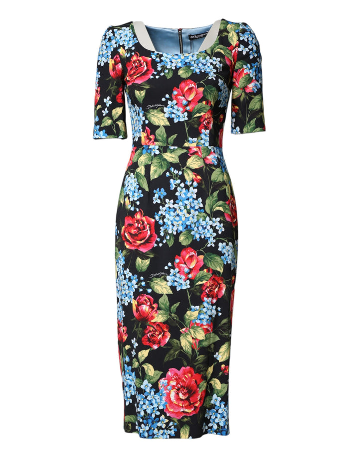 Dolce &amp; Gabbana Sample Sale Dolce &amp; Gabbana Black Floral Print Viscose Sheath Midi Dress - | Designer outlet