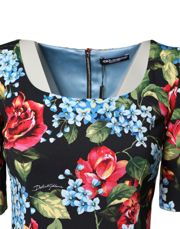 Dolce &amp; Gabbana Sample Sale Dolce &amp; Gabbana Black Floral Print Viscose Sheath Midi Dress - | Designer outlet