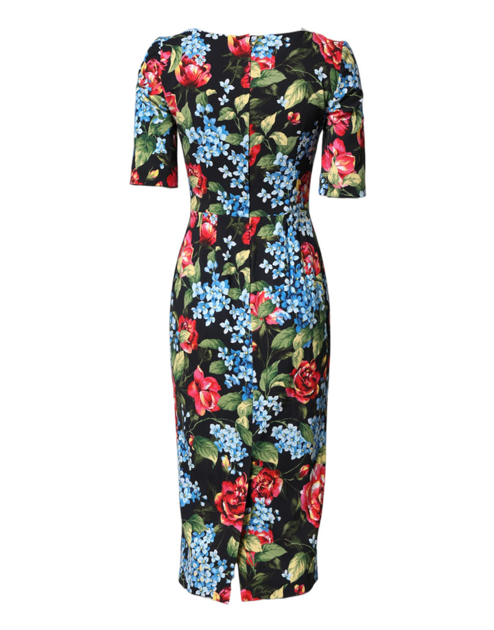 Dolce &amp; Gabbana Sample Sale Dolce &amp; Gabbana Black Floral Print Viscose Sheath Midi Dress - | Designer outlet