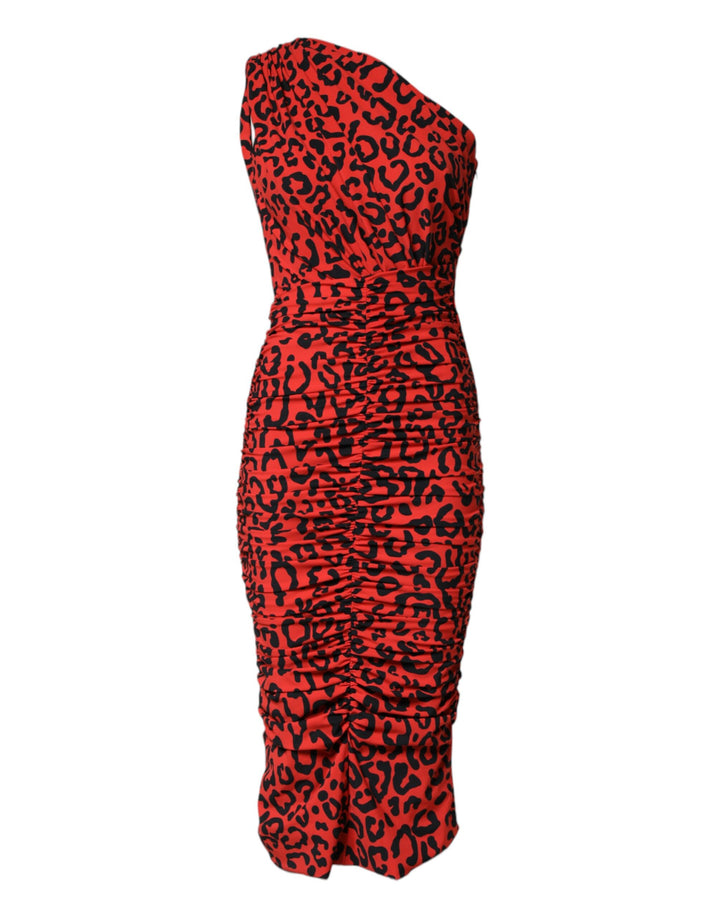 Dolce &amp; Gabbana Sample Sale Dolce &amp; Gabbana Red Leopard Print Nylon Sheath Midi Dress - | Designer outlet