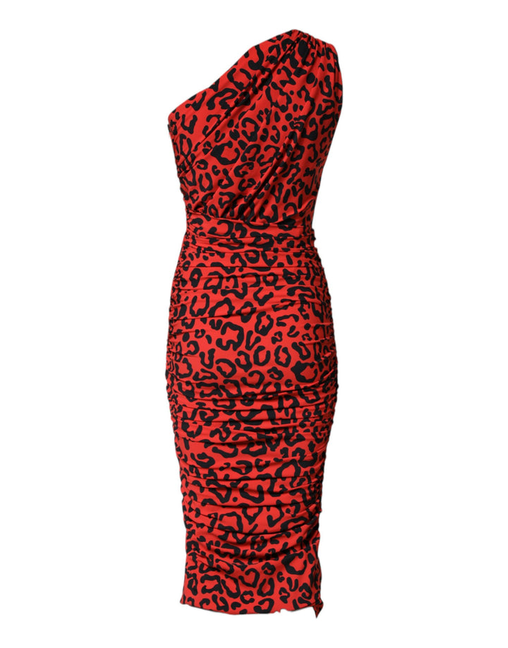 Dolce &amp; Gabbana Sample Sale Dolce &amp; Gabbana Red Leopard Print Nylon Sheath Midi Dress - | Designer outlet