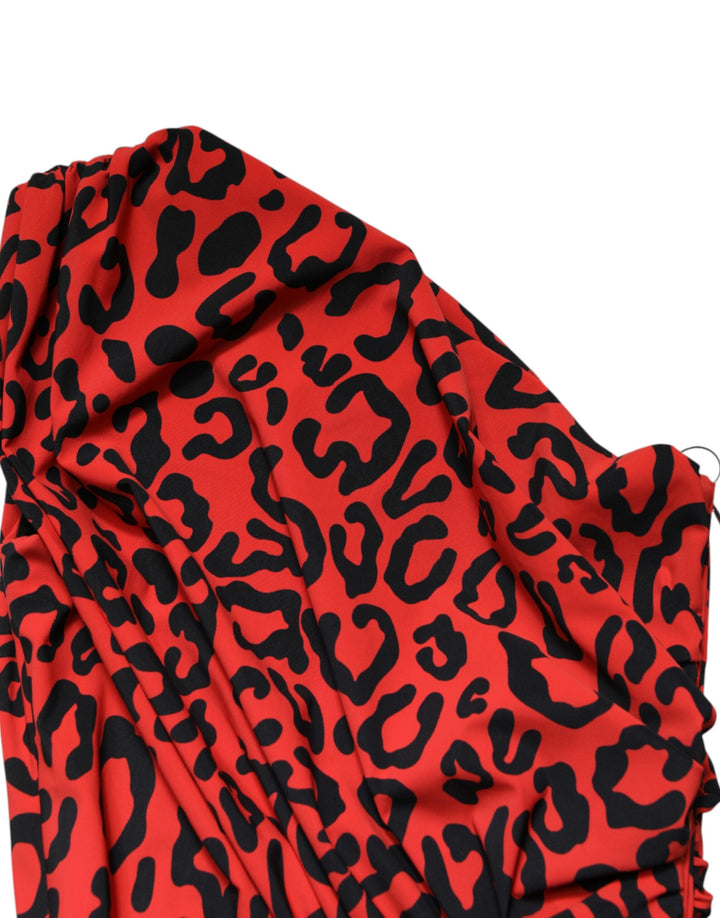 Dolce &amp; Gabbana Sample Sale Dolce &amp; Gabbana Red Leopard Print Nylon Sheath Midi Dress - | Designer outlet