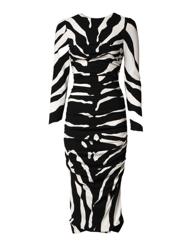 Dolce &amp; Gabbana Sample Sale Dolce &amp; Gabbana Black White Zebra Viscose Sheath Midi Dress - | Designer outlet