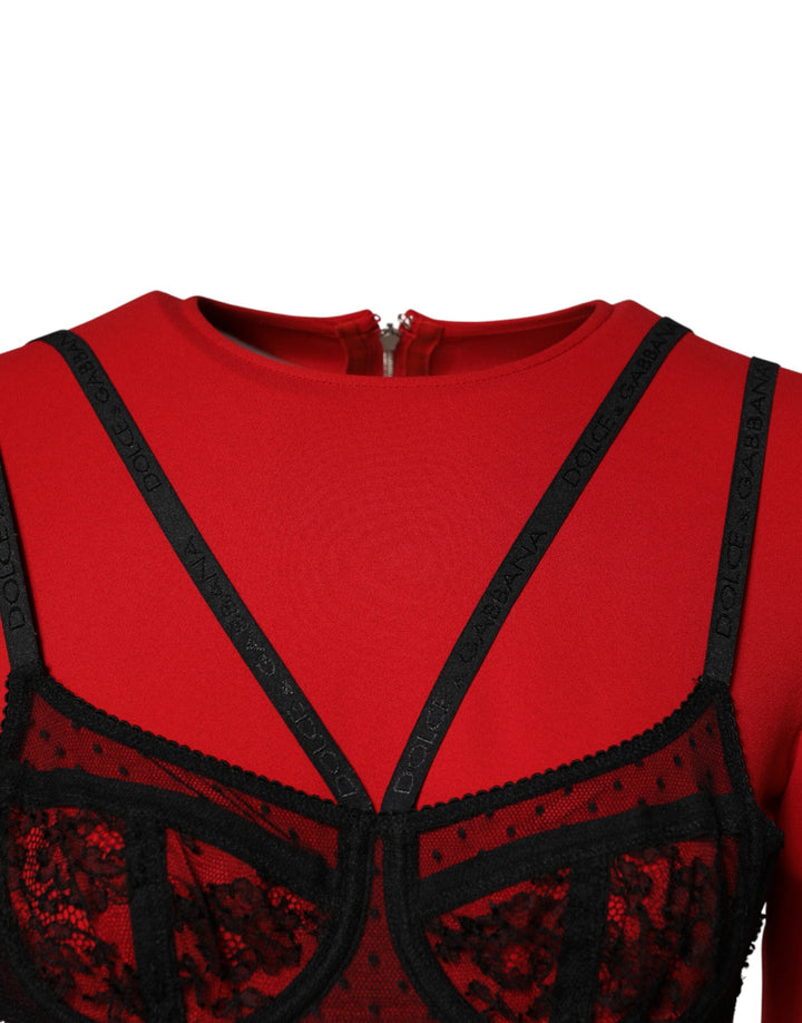 Dolce &amp; Gabbana Sample Sale Dolce &amp; Gabbana Black Red Contrasting Bra Cady Midi Dress - | Designer outlet