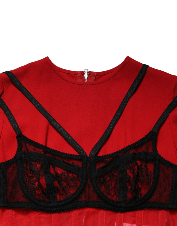 Dolce &amp; Gabbana Sample Sale Dolce &amp; Gabbana Black Red Contrasting Bra Cady Midi Dress - | Designer outlet