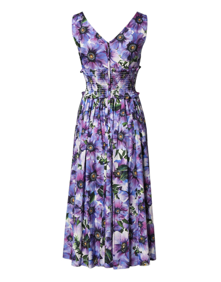 Dolce &amp; Gabbana Purple Anemone Print Pleated Midi Dress by Dolce &amp; Gabbana outlet now on sale