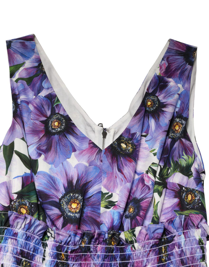 Dolce &amp; Gabbana Purple Anemone Print Pleated Midi Dress by Dolce &amp; Gabbana outlet now on sale