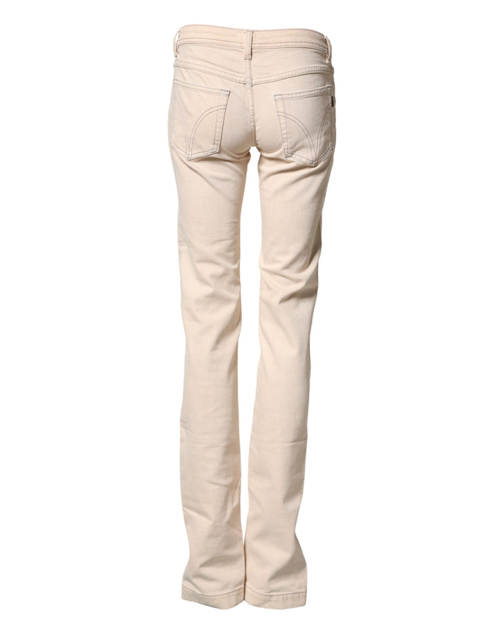 Dolce & Gabbana Beige Low Waist Cotton Slim Fit Denim Trousers Jeans by Dolce & Gabbana outlet now on sale