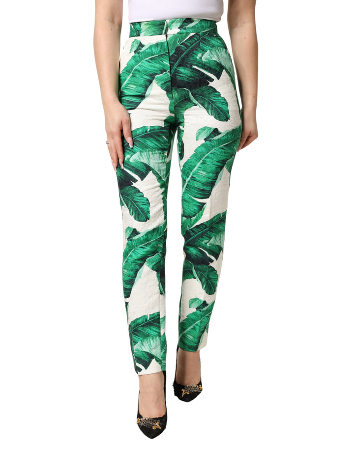 Dolce &amp; Gabbana Sample Sale Dolce &amp; Gabbana White Green Leaf High Waist Trousers Pants - | Designer outlet