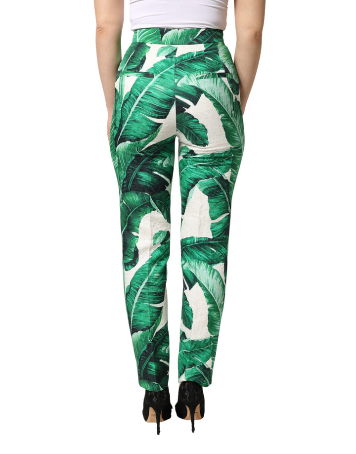 Dolce &amp; Gabbana Sample Sale Dolce &amp; Gabbana White Green Leaf High Waist Trousers Pants - | Designer outlet
