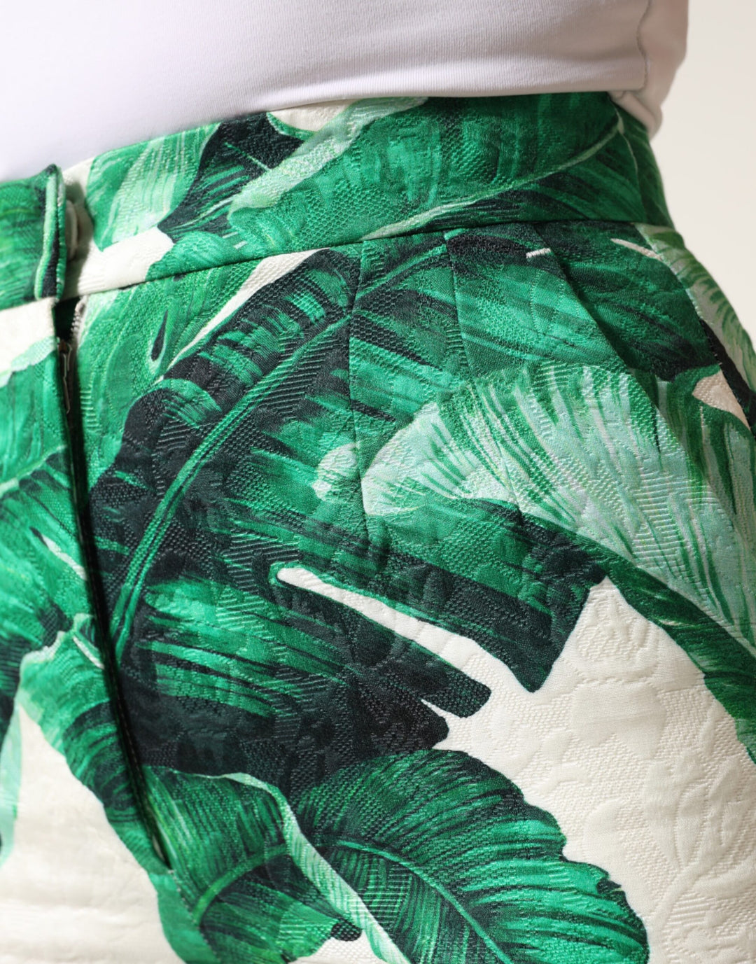 Dolce &amp; Gabbana Sample Sale Dolce &amp; Gabbana White Green Leaf High Waist Trousers Pants - | Designer outlet