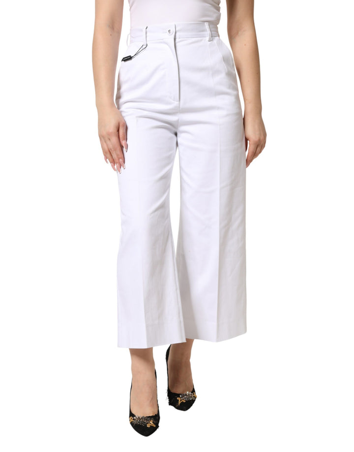 Dolce &amp; Gabbana Sample Sale Dolce &amp; Gabbana White Cotton High Waist WideLeg Cropped Pants - | Designer outlet