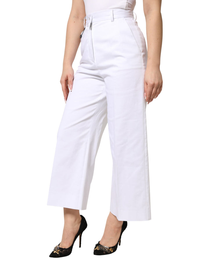 Dolce &amp; Gabbana Sample Sale Dolce &amp; Gabbana White Cotton High Waist WideLeg Cropped Pants - | Designer outlet