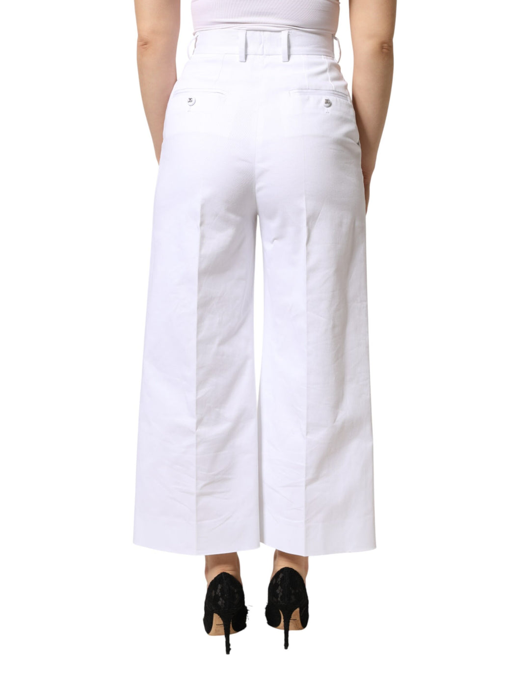 Dolce &amp; Gabbana Sample Sale Dolce &amp; Gabbana White Cotton High Waist WideLeg Cropped Pants - | Designer outlet