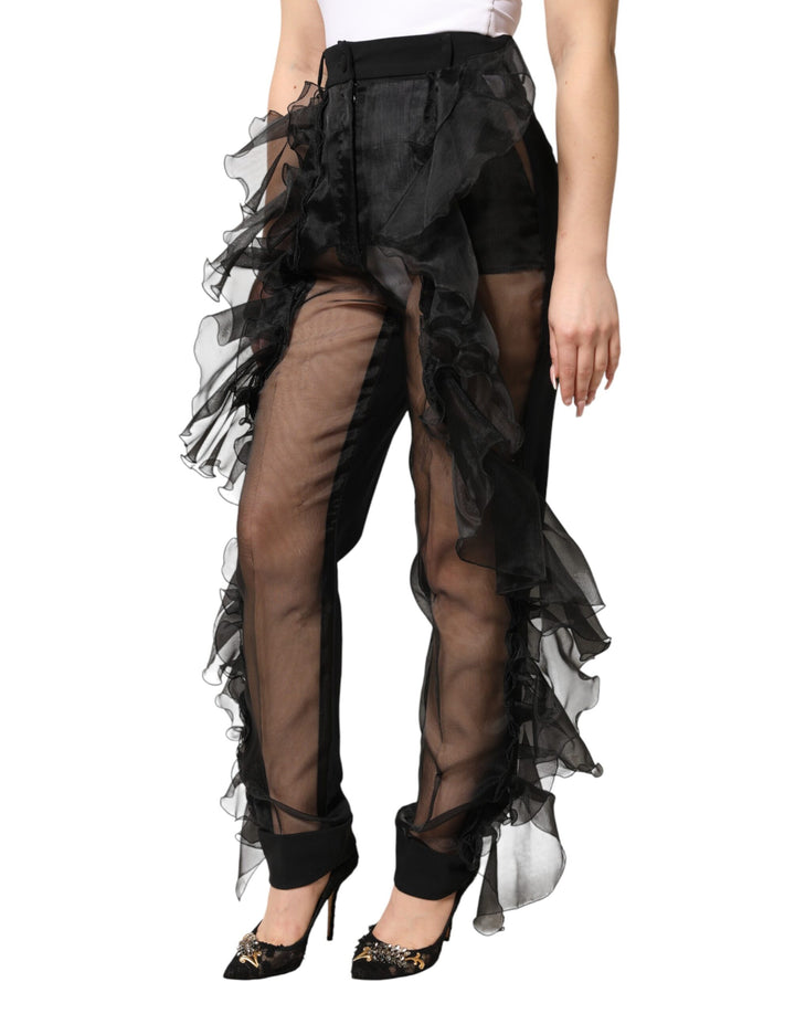 Dolce &amp; Gabbana Black High Waist Tulle Wool Trouser Pants by Dolce &amp; Gabbana outlet now on sale