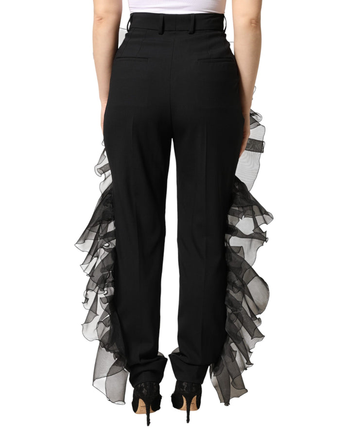 Dolce &amp; Gabbana Black High Waist Tulle Wool Trouser Pants by Dolce &amp; Gabbana outlet now on sale