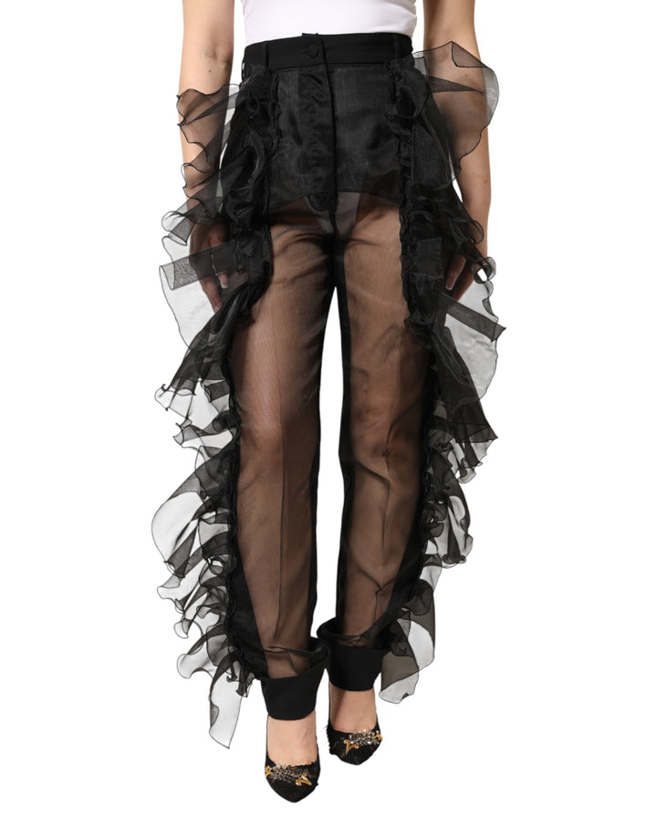 Dolce &amp; Gabbana Black High Waist Tulle Wool Trouser Pants by Dolce &amp; Gabbana outlet now on sale