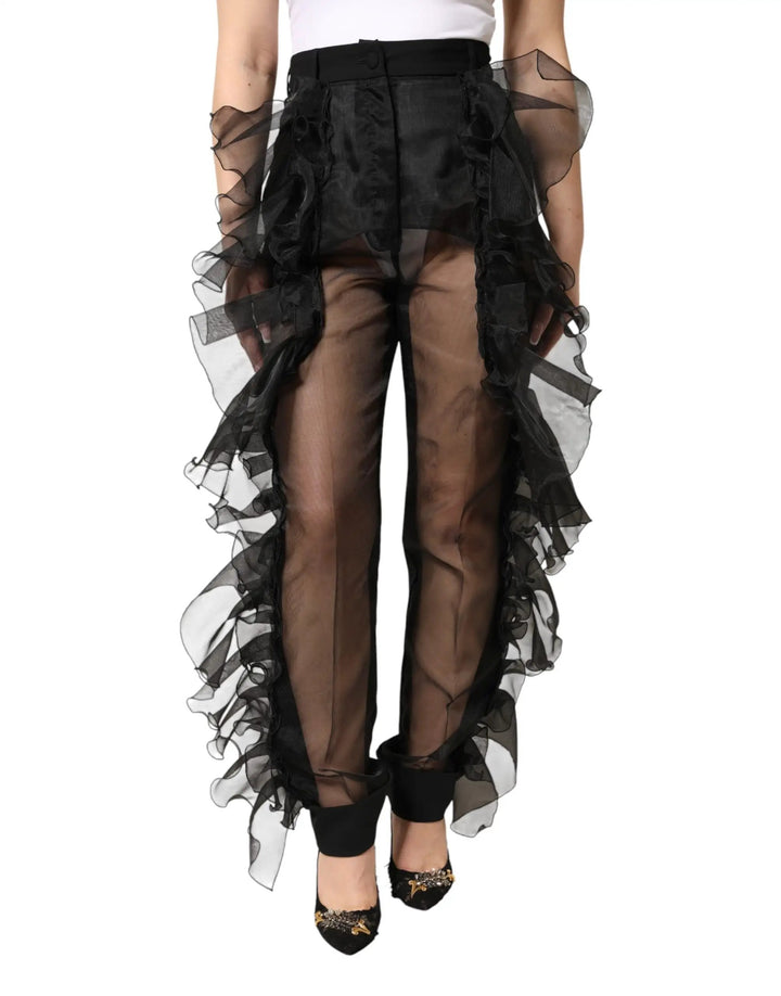 Dolce &amp; Gabbana Sample Sale | Dolce &amp; Gabbana Black High Waist Tulle Wool Trouser Pants - | Designer outlet