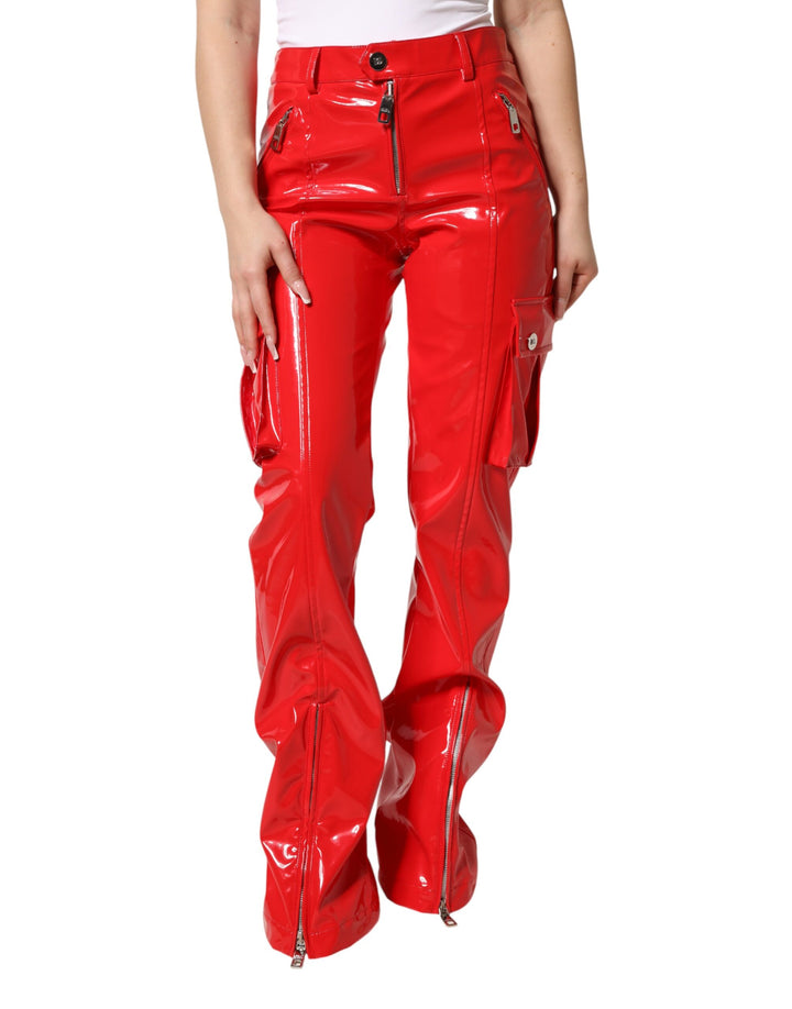 Dolce &amp; Gabbana Sample Sale Dolce &amp; Gabbana Red Glossy Polyester Cargo Boot Cut Pants - | Designer outlet