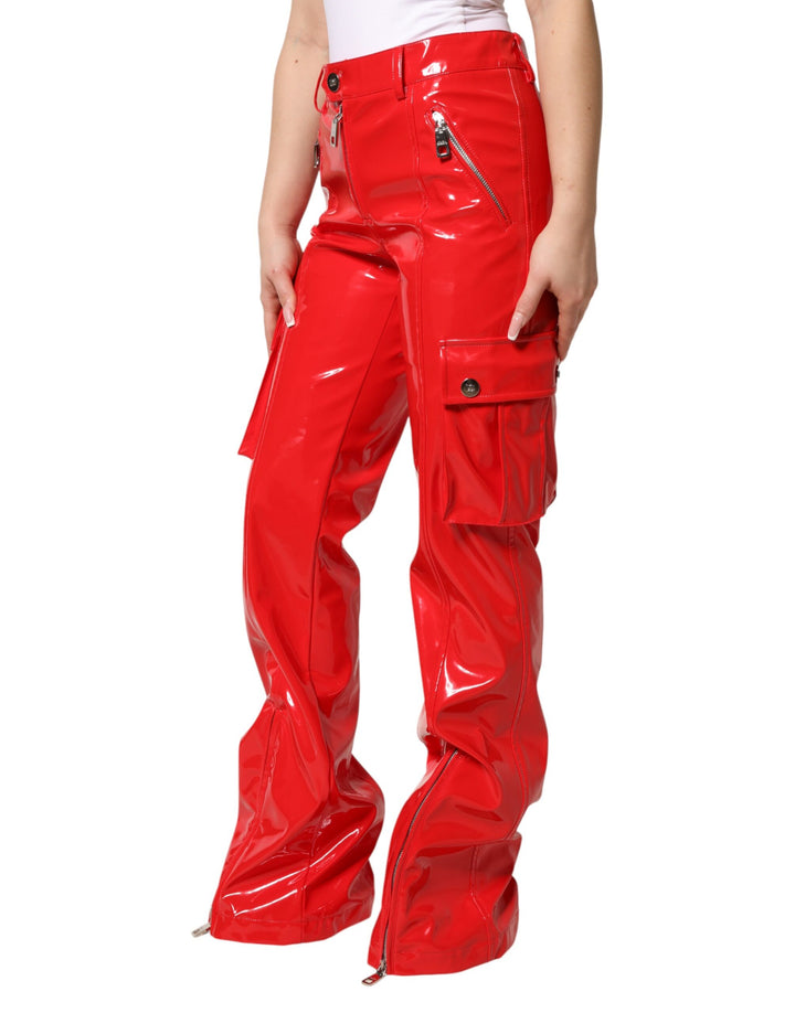Dolce &amp; Gabbana Sample Sale Dolce &amp; Gabbana Red Glossy Polyester Cargo Boot Cut Pants - | Designer outlet