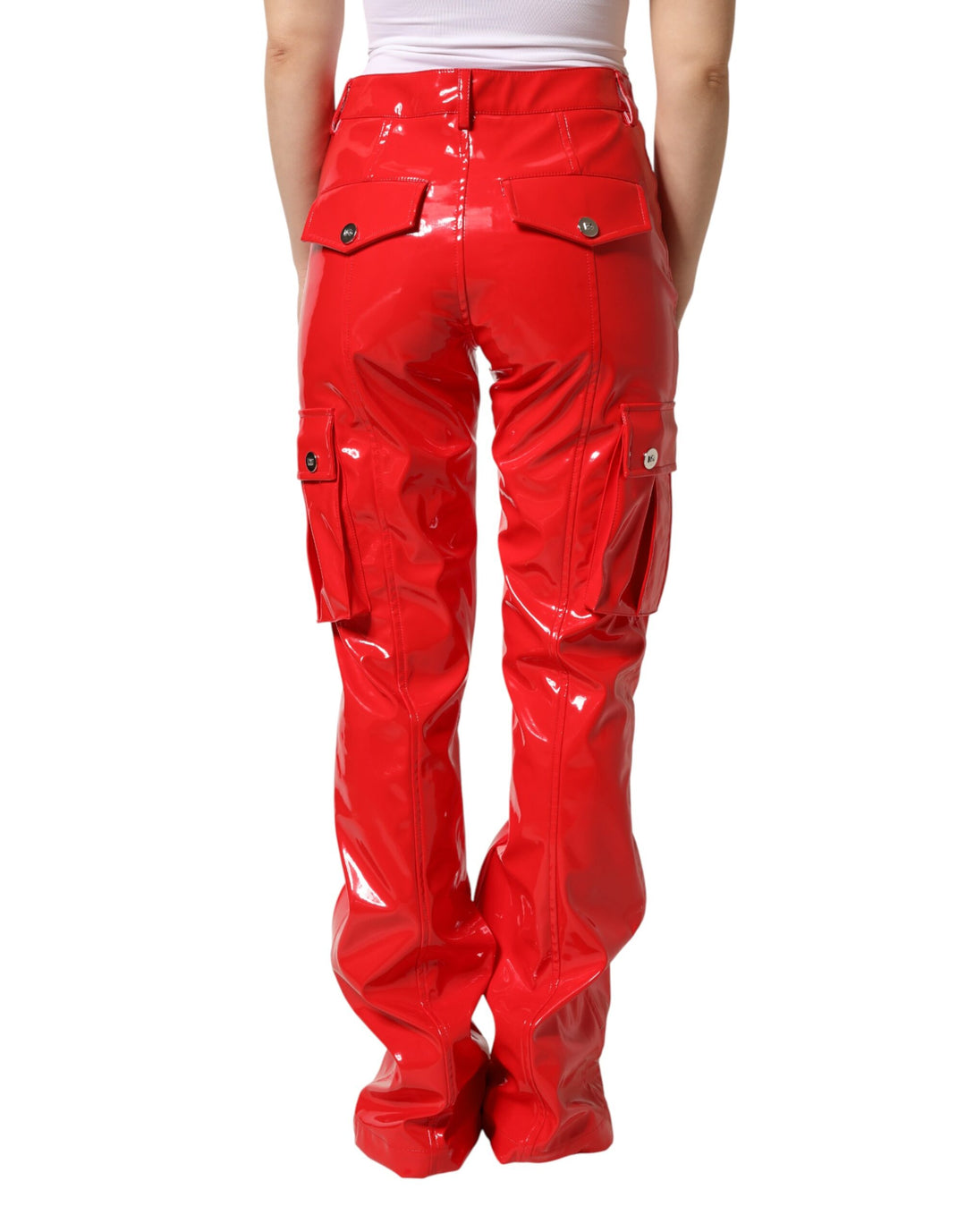 Dolce &amp; Gabbana Sample Sale Dolce &amp; Gabbana Red Glossy Polyester Cargo Boot Cut Pants - | Designer outlet