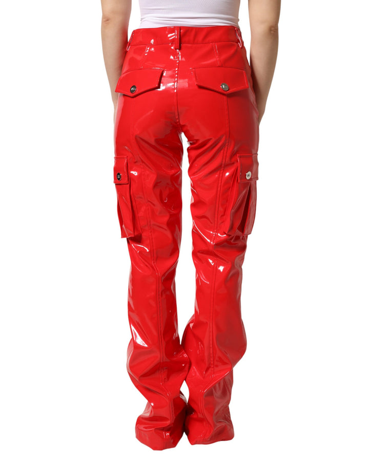 Dolce &amp; Gabbana Sample Sale Dolce &amp; Gabbana Red Glossy Polyester Cargo Boot Cut Pants - | Designer outlet